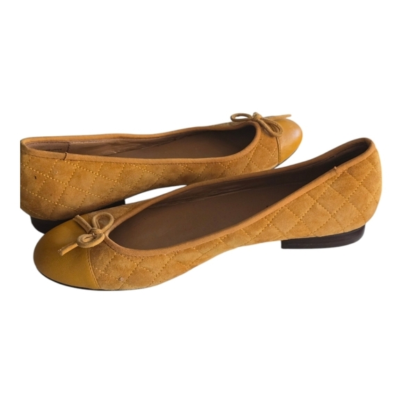 Talbots Shoes - Talbots Ballet Flats Womens Sz 7.5M Yellow Quilted Suede Front Bow Flawed